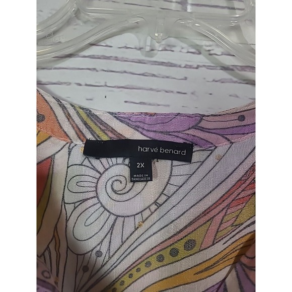 Harve Benard Multicolor Paisley V-Neck Colorful Button Front Top Womans Size 2X - Picture 4 of 5